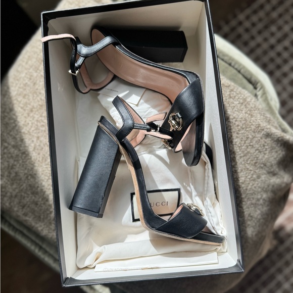 Gucci Black Leather Heeled Sandals - Picture 1 of 5